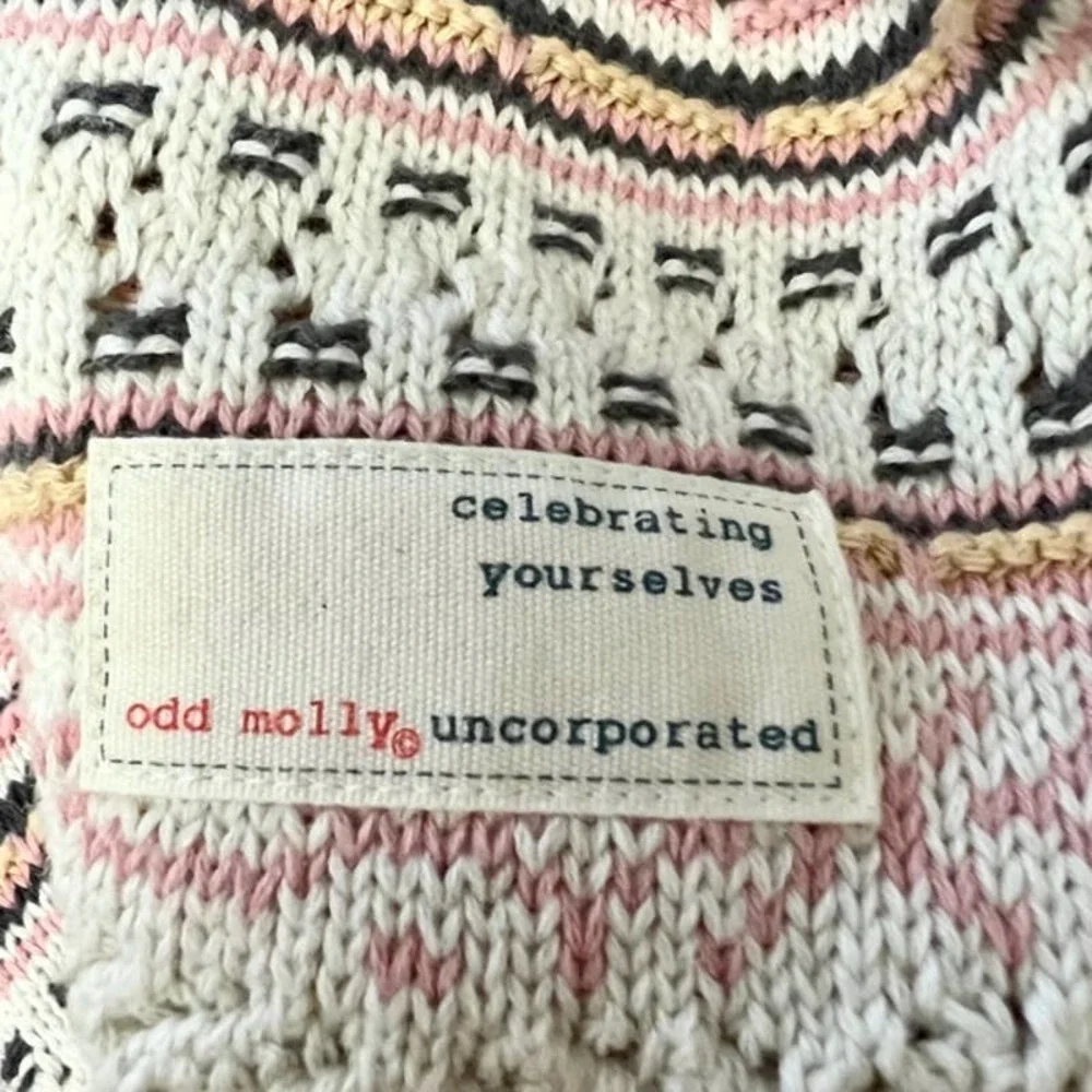ODD MOLLY PINK FAIR ISLE CREW NECK COTTON KNIT SWEATER SIZE 3 LARGE - Picture 9 of 11